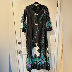 Vintage 1960s Alice of California Elegant Black Floral Dress
